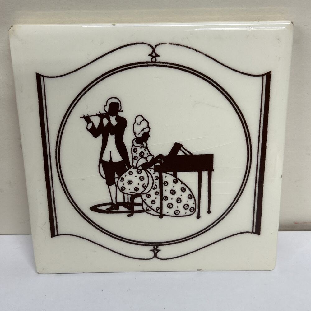 Vintage Colonial Style Courting Couple Playing Music Tile Trivet